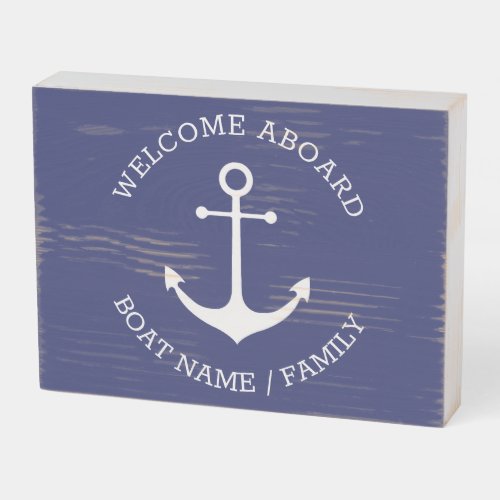 Custom Boat name Welcome Aboard nautical anchor Wooden Box Sign