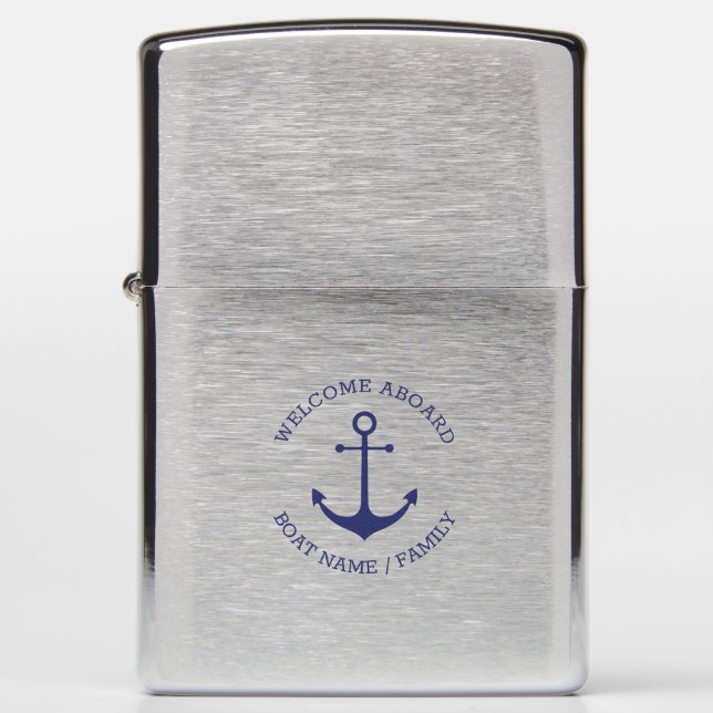 Custom Boat name Welcome Aboard nautical anchor Zippo Lighter (Front)