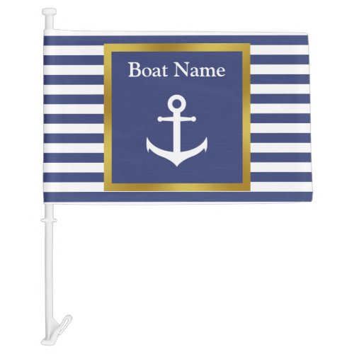 Custom Boat Name with Blue and White Stripes on Car Flag