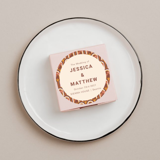 Custom Bohemian Autumn Terracotta Floral Wedding Classic Round Sticker (Creator Uploaded)