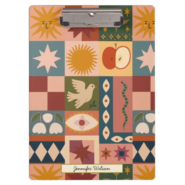 Custom Bohemian Celestial Patchwork Mystical Clipboard (Front)