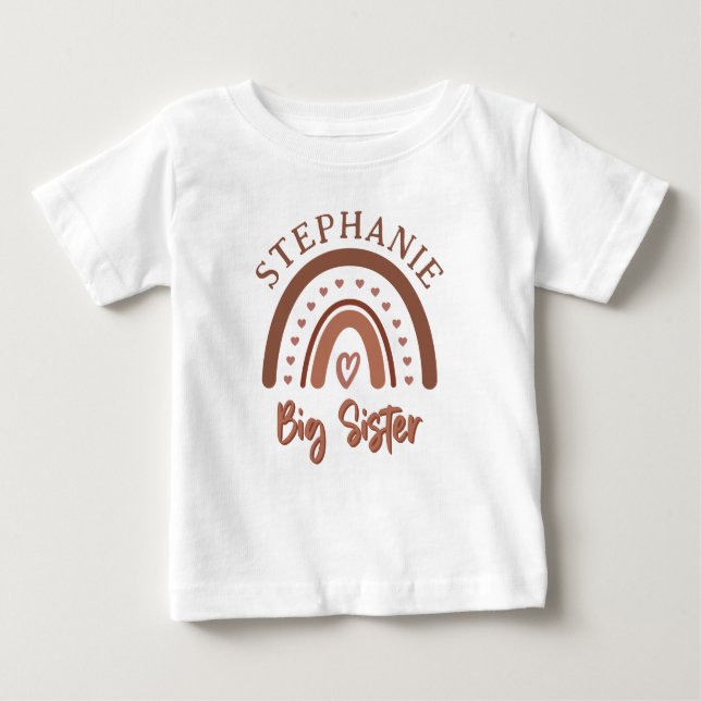 Custom Boho Big Sister Rainbow Matching Siblings Baby T-Shirt (Front)
