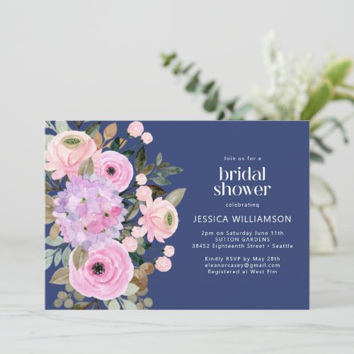 Custom Boho Blue Pink Purple Floral Bridal Shower Invitation