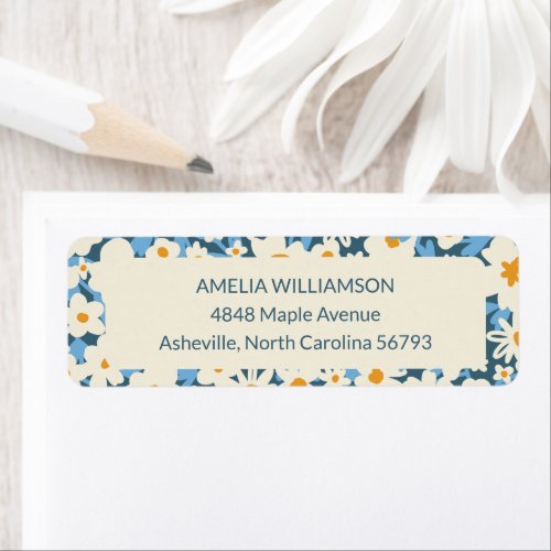Custom Boho Blue White Floral Return Address Label