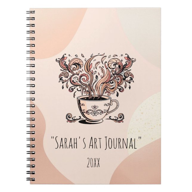 Custom Boho Botanical Coffee Art Spiral Journal (Front)
