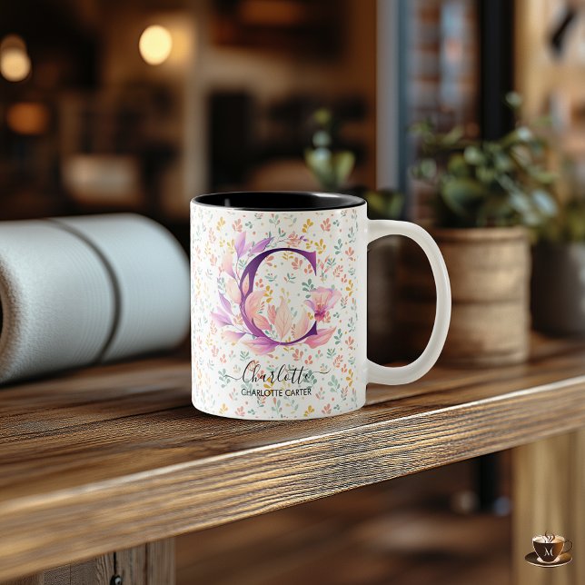 Custom Boho Chic Floral Monogram Mug - C (Creator Uploaded)