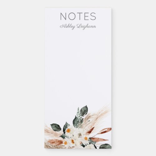 Custom Boho Copper Pampas Flower Name or Monogram Magnetic Notepad