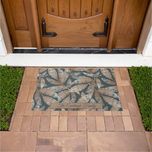 Custom Boho Fall Leaves Brown Charcoal Gray Doormat