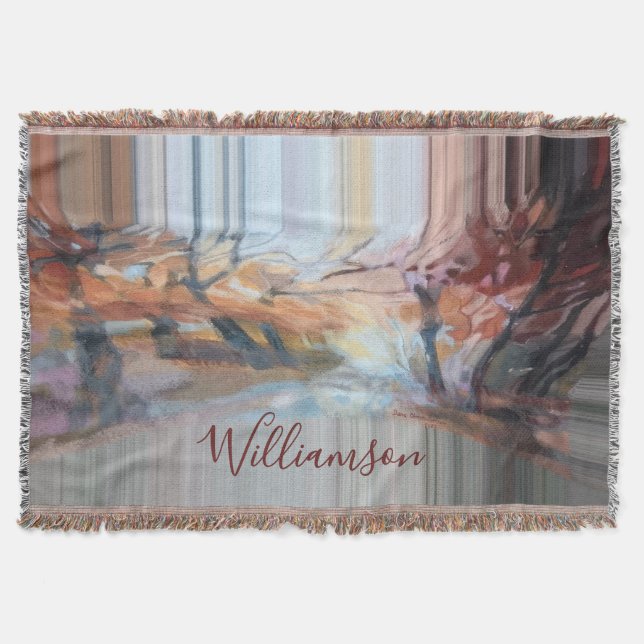 Custom Boho Fall Nature Trees Stripes Earthy Artsy Throw Blanket (Front)