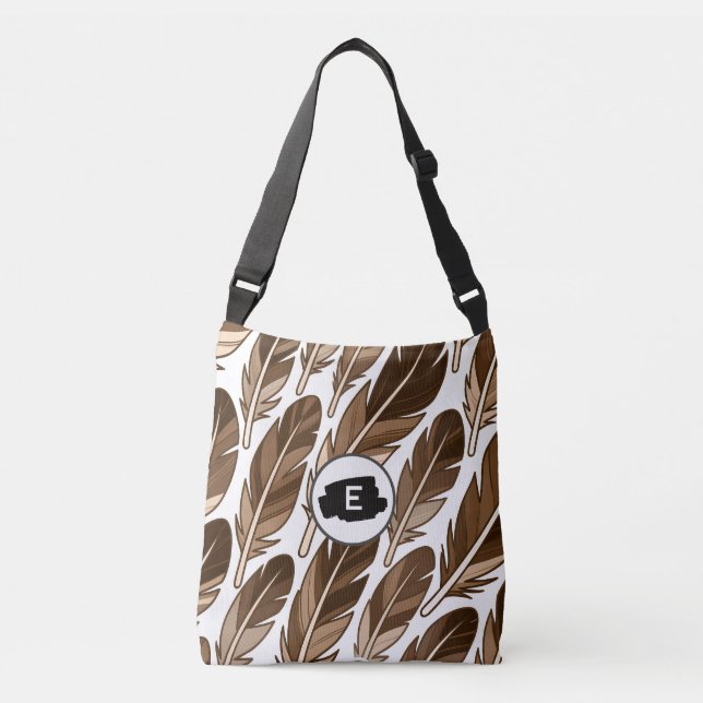 Custom Boho Feather Monogram Cross-Body Bag  (Front)