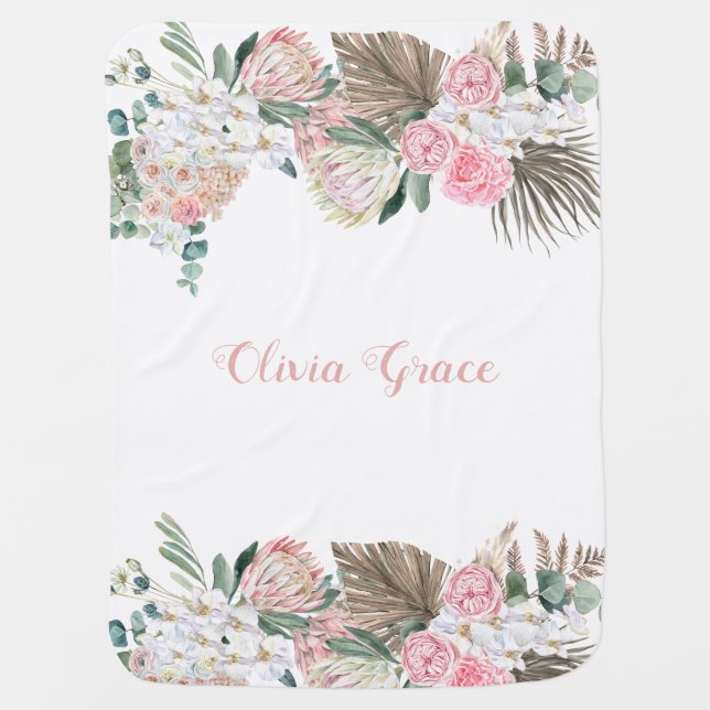 Custom Boho Floral Baby Name  Baby Blanket (Front)