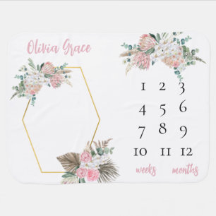 Custom Boho Floral Baby Name Milestone   Blanket