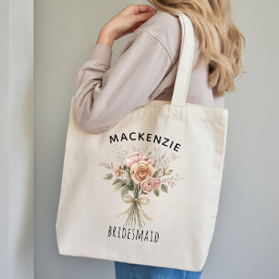 Custom Boho Floral Bridesmaid Gift for Bride Squad Tote Bag
