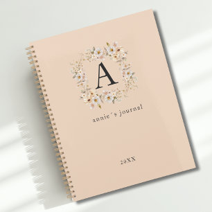 Custom Boho Floral Monogram Light Brown Planner