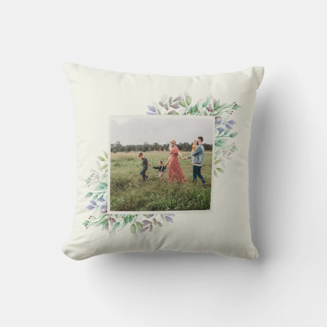 Custom Boho Floral Photo Botanical Sage Green  Throw Pillow (Front)