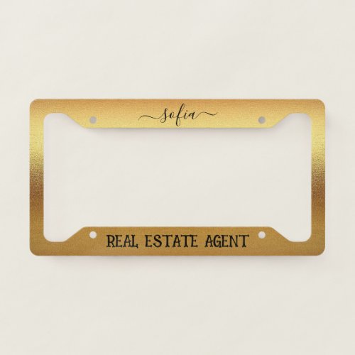 Custom Boho Gold Real Estate Agent Small Business License Plate Frame