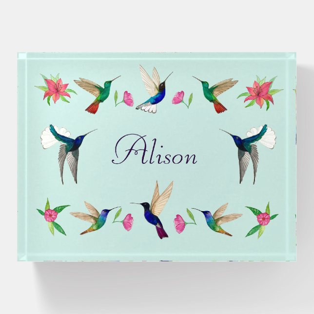 Custom Boho Hummingbirds Paperweight (Front)