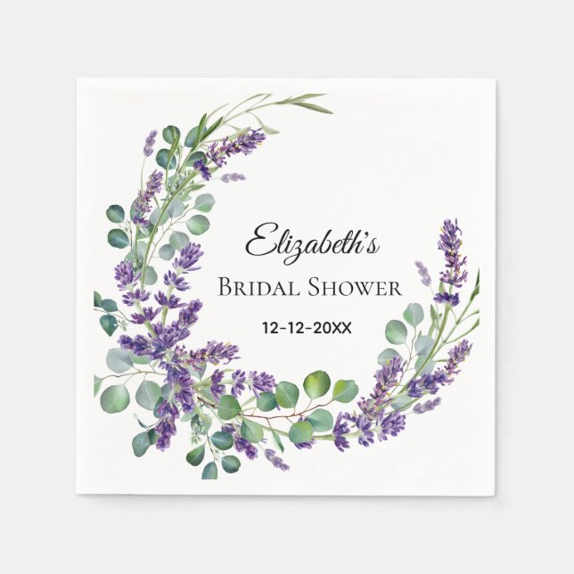 Custom Boho Lavender Eucalyptus Bridal Shower  Napkins (Front)