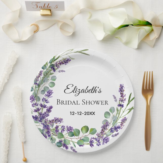 Custom Boho Lavender Eucalyptus Bridal Shower  Paper Plates (Wedding)