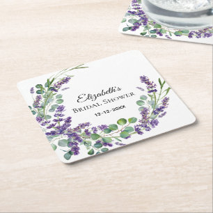 Custom Boho Lavender Eucalyptus Bridal Shower   Square Paper Coaster