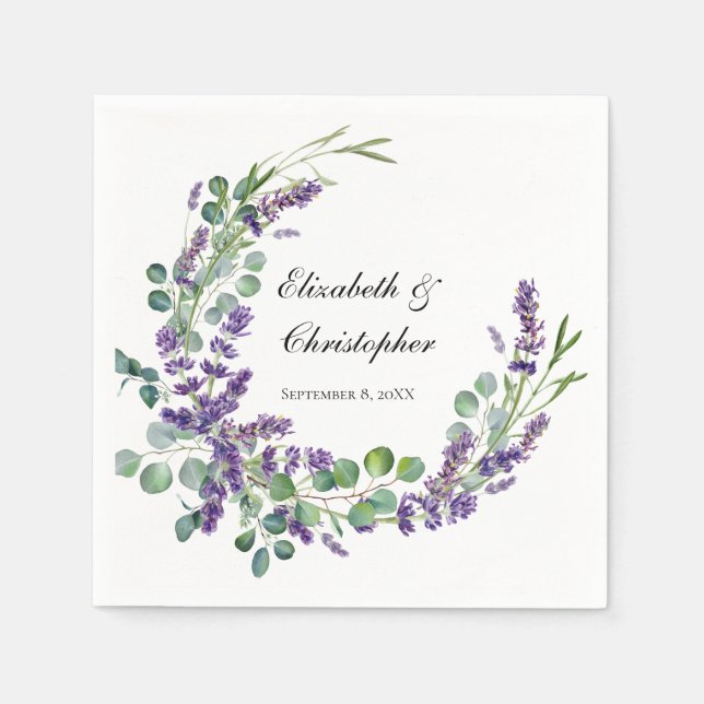 Custom Boho Lavender Eucalyptus Wedding Napkins (Front)