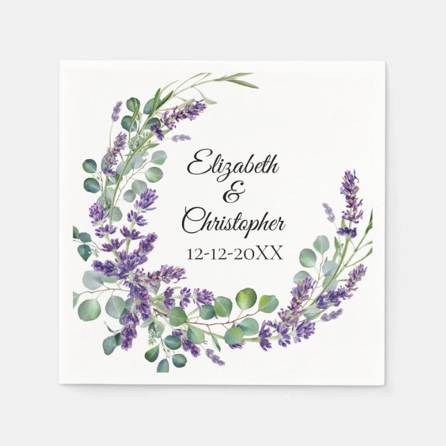 Custom Boho Lavender Eucalyptus Wedding Napkins (Front)