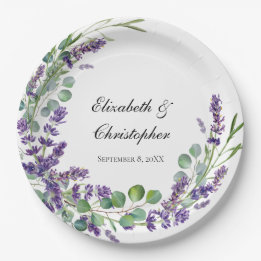 Custom Boho Lavender Eucalyptus Wedding Paper Plates
