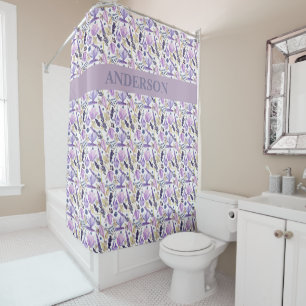 Custom Boho Lavender Flowers Print Shower Curtain