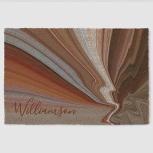 Custom Boho Marble Watercolor Retro Stripes Earthy Fiber Doormat