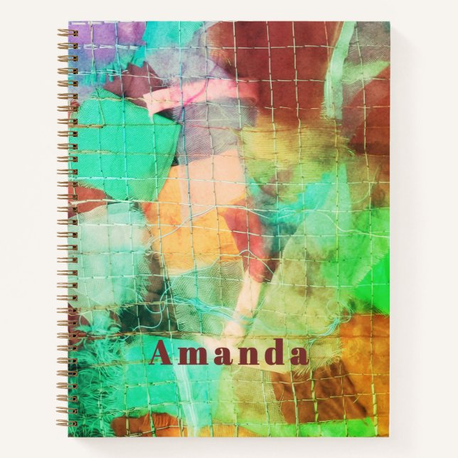 Custom Boho Patchwork Look Abstract Green Brown  Notebook (Front)
