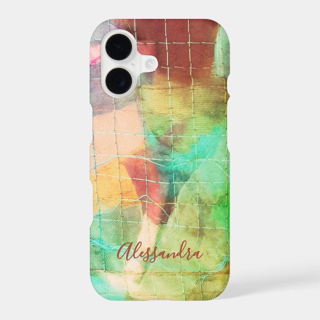 Custom Boho Patchwork Look Retro Green Brown Artsy iPhone Case (Back)