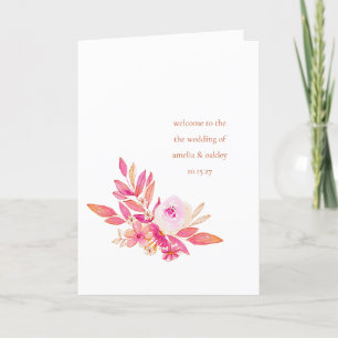 Custom Boho Pink Orange Floral Chic Custom Wedding Program