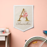 Custom Boho Pink Roses and Gold Letter A Monogram Pennant<br><div class="desc">Looking for a personalized and stylish addition to your collection? Look no further than our Boho Pink Roses and Gold Custom Letter A Monogram design, exclusively available on Zazzle! Featuring stunning delicate pink roses set against a chic gold monogram letter, this design is the perfect way to add a touch...</div>