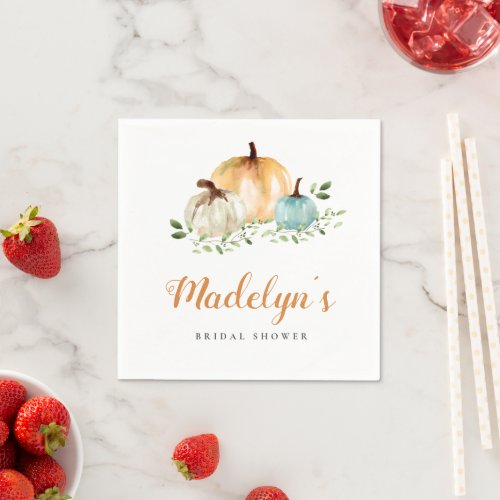 Custom Boho Pumpkin Fall Watercolor Bridal Shower Napkins