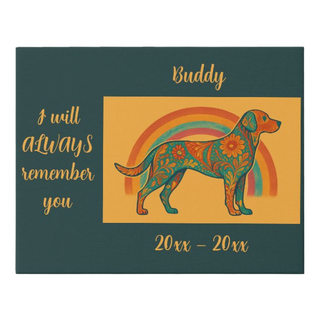 Custom Boho Rainbow Floral Pet Memorial Faux Canvas Print (Front)