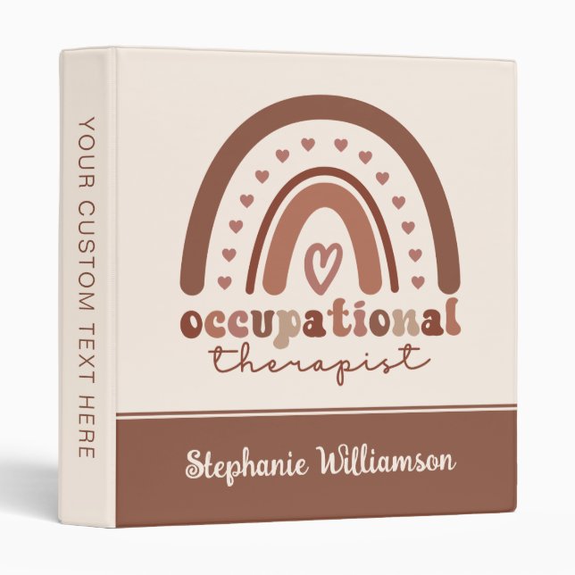 Custom Boho Rainbow OT Occupational Therapist 3 Ring Binder (Front/Spine)