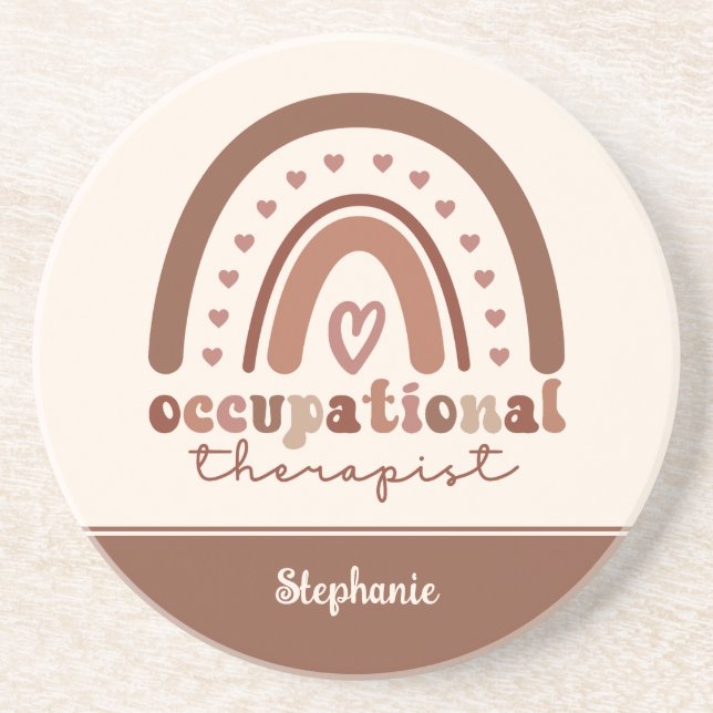 Custom Boho Rainbow OT Occupational Therapist Coaster (Front)