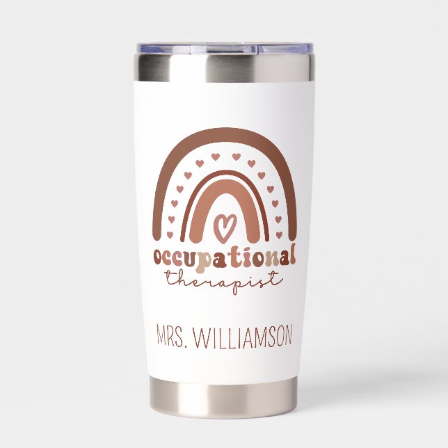 Custom Boho Rainbow OT Occupational Therapist Insulated Tumbler (Front)