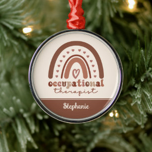 Custom Boho Rainbow OT Occupational Therapist Metal Ornament