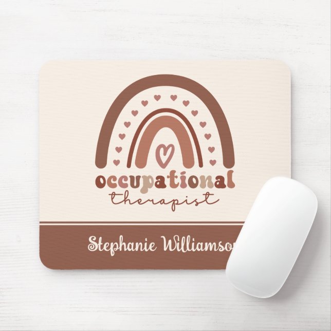 Custom Boho Rainbow OT Occupational Therapist Mouse Pad (With Mouse)