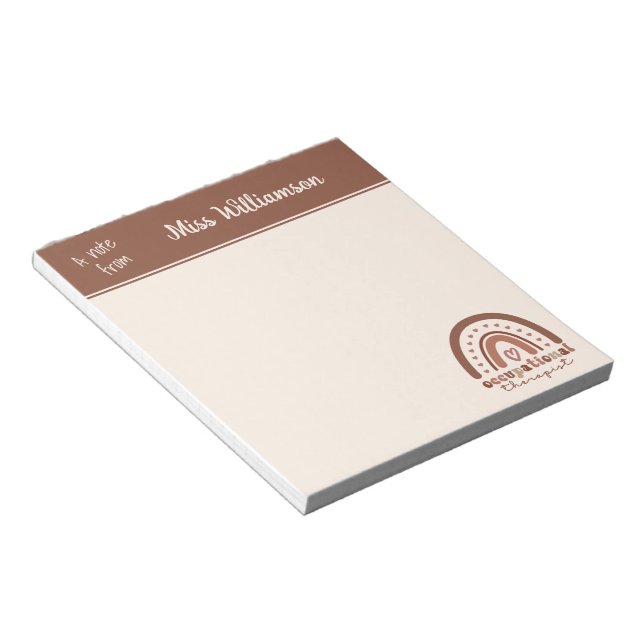 Custom Boho Rainbow OT Occupational Therapist Notepad (Angled)