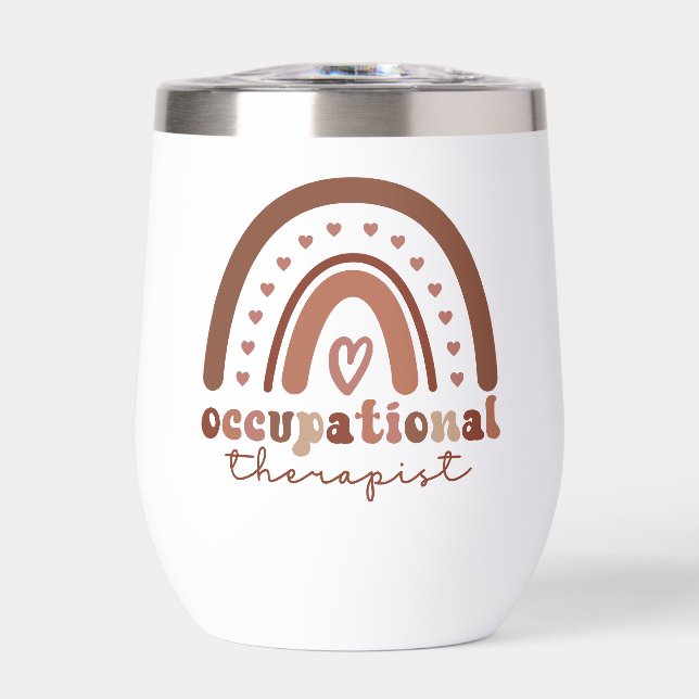 Custom Boho Rainbow OT Occupational Therapist Thermal Wine Tumbler (Front)