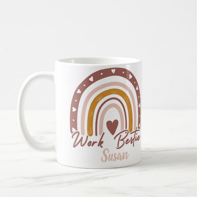Custom Boho Rainbow Work Bestie Personalized Coffee Mug (Left)