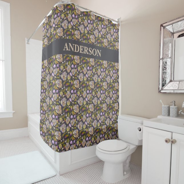 Custom Boho Rustic Leaves Print Shower Curtain (In Situ)