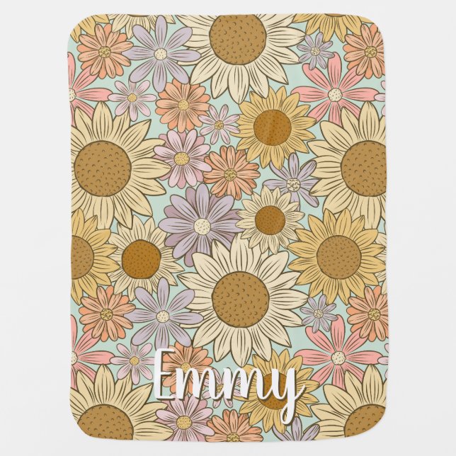 Custom Boho Sunflower Baby Blanket (Front)