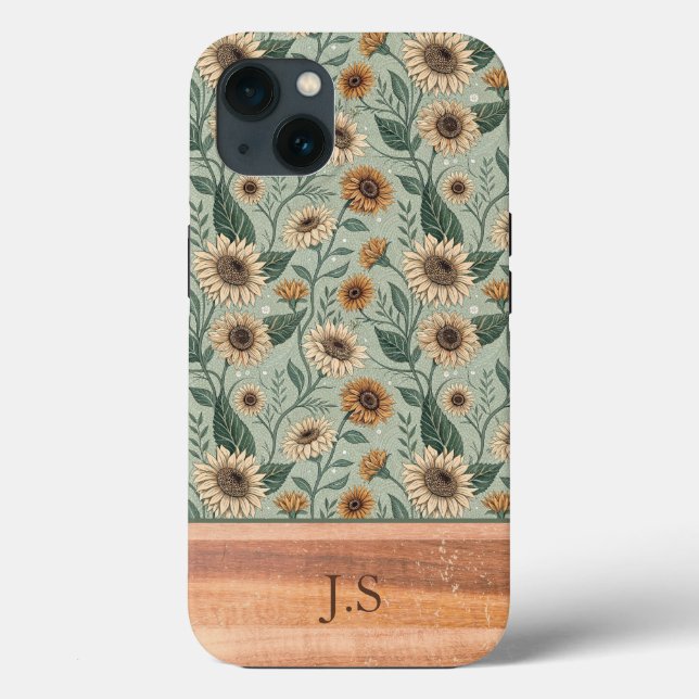 Custom Boho Sunflowers Wood Effect Case-Mate iPhone Case (Back)