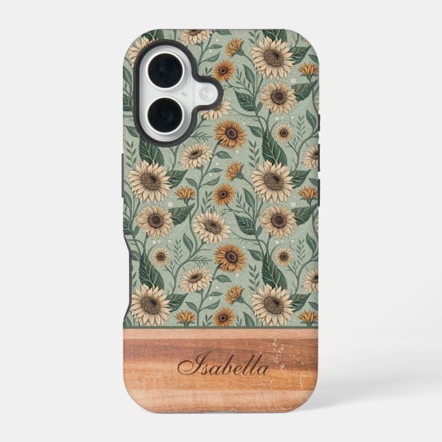 Custom Boho Sunflowers Wood Effect Iphone Case (Back)