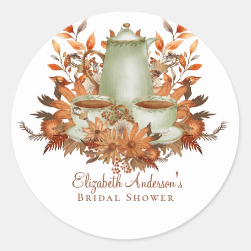 Custom Boho Terracotta Floral Sage Tea Party Event Classic Round Sticker
