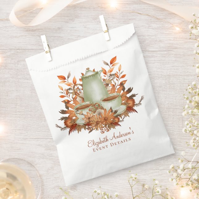 Custom Boho Terracotta Floral Sage Tea Party Favor Bag (Clipped)