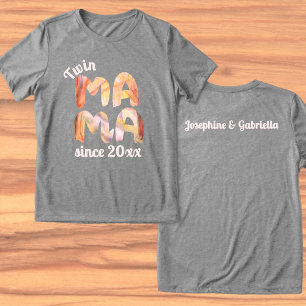 Custom Boho Twin Mama Since Year Kids Names  Tri-Blend Shirt
